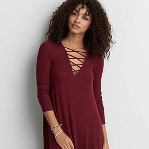 American Eagle Maroon Soft & Sexy Ribbed Dress
